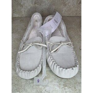 Auden Boho Faux Fur Lined Moccasins Women Sz 6 Off White Suede Slip On Shoes